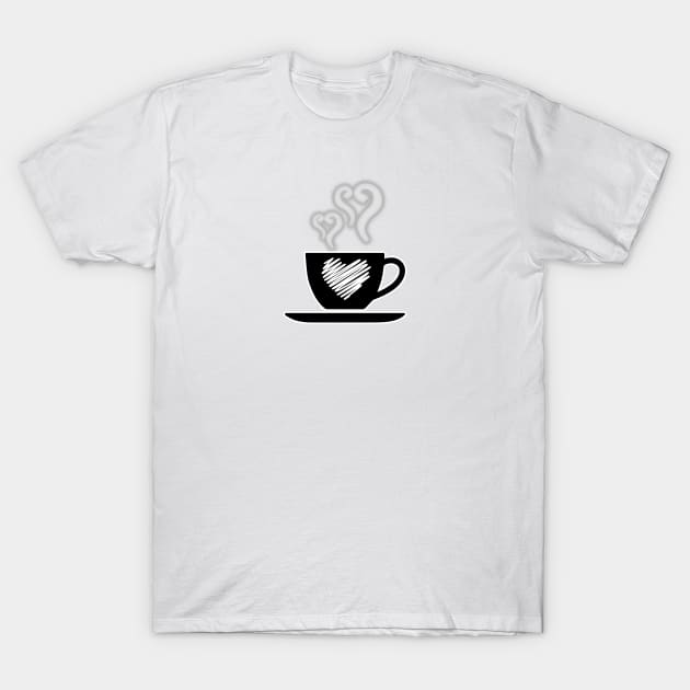 Funny coffee cup with heart smok, coffee lovers gift, coffee gift, coffee cozy, birthday, cafeteria’s stickers, fashion Design, restaurants and laptop stickers, lovely coffee cup with heart inside T-Shirt by PowerD